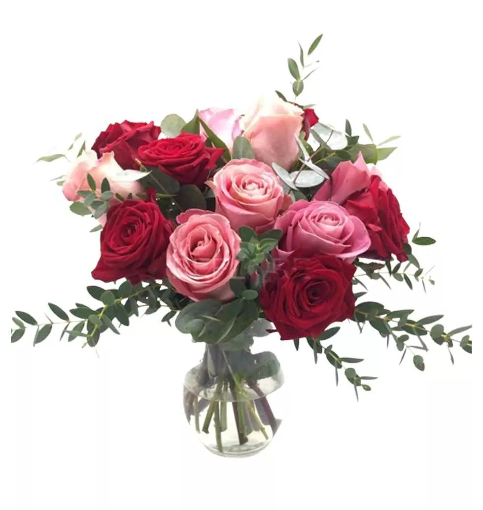 Red And Pink Roses Arrangement