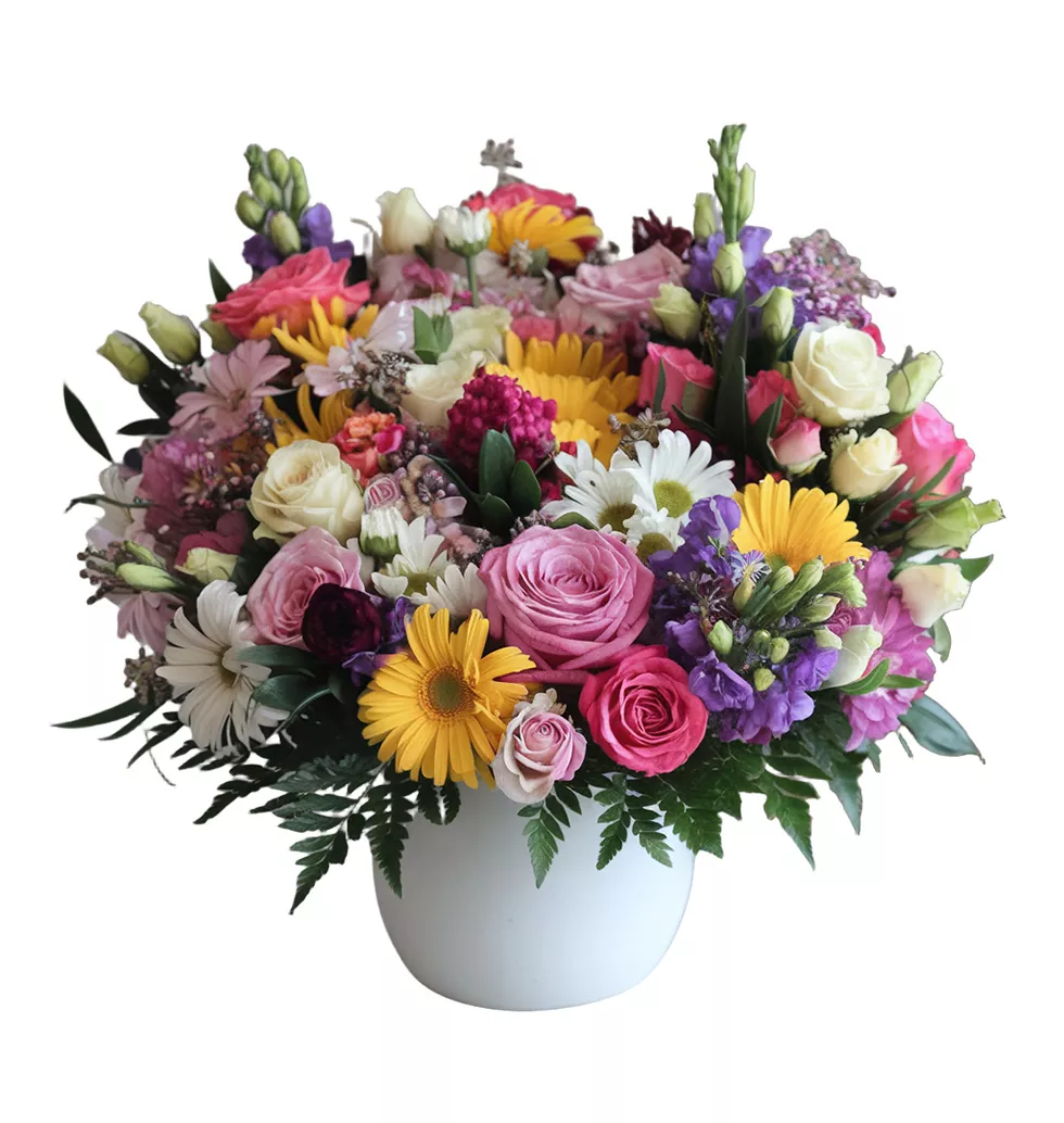 Bright Blooms & Mimosa Arrangement
